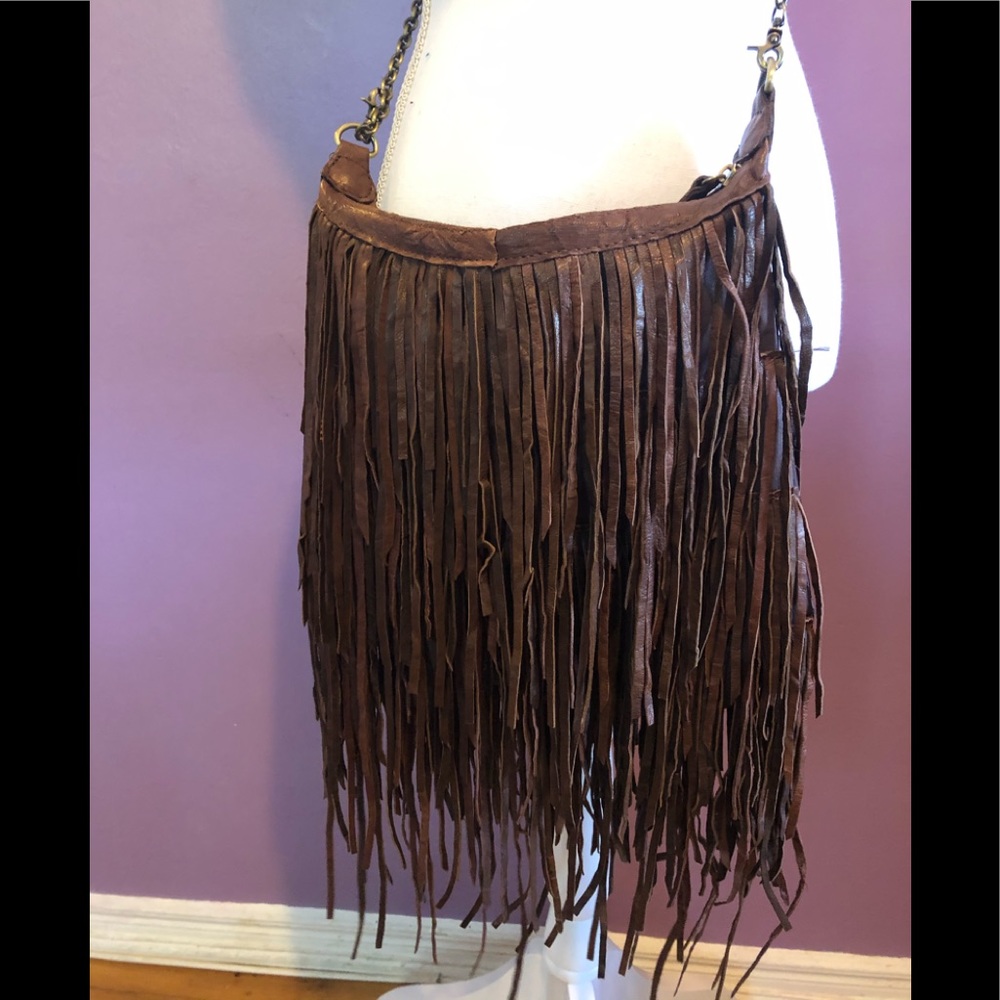 Fringed Brown Crossbody Bag - Casual Boho Style